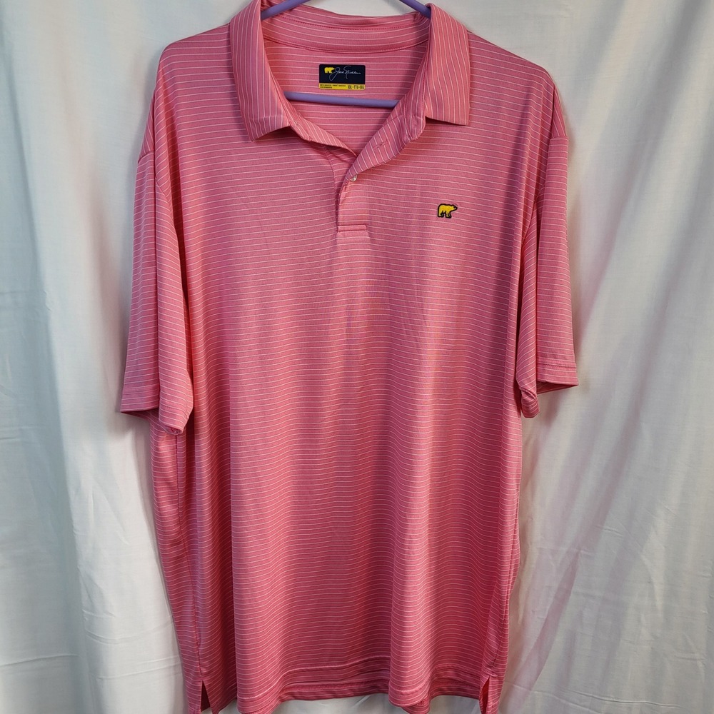 Jack Nicklaus Polo Shirt Mens XXL Pink Striped Golf Performance Short Sleeve